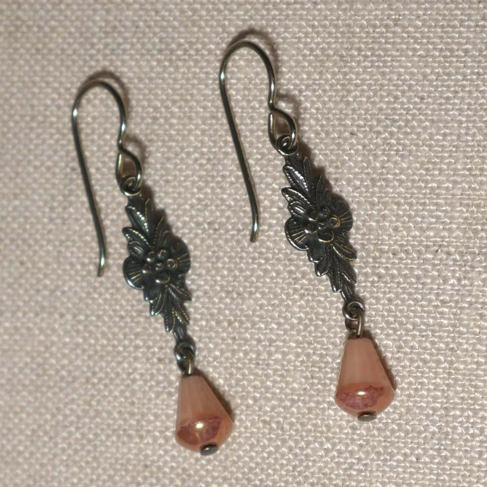 Hand Crafted Handmade Earrings Pink Victorian Style Dangle Earrings - Picture 1 of 4